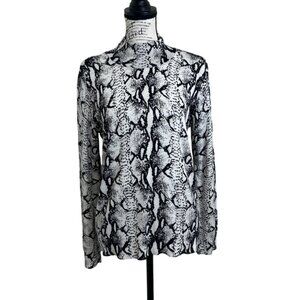 525 America Women's Size M Top Long Sleeve Sweater Mock Neck Beige Black Print